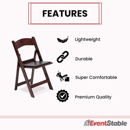 EventStable Titan PRO Resin Folding Chair - Mahogany Indoor/Outdoor Lightweight Folding Chair with Vinyl Padded for Weddings Parties Events - 100 Pack