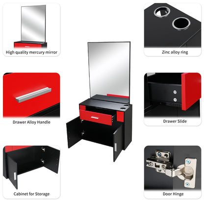Black Salon Stations for Hair Stylist, Barber Station Organizer, Wall Mount Hair Styling Equipment, Wall Mount Barber Station Hair Styling with Mirror Dressing Table Beauty Salon Spa Equipment Set