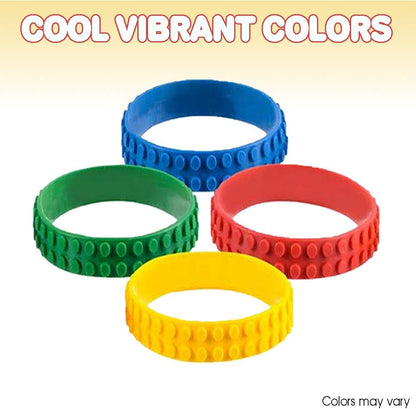 7.5 Inch 12 Pack- ArtCreativity Building Block Bracelets for Kids- Colorful Stretchy Rubber Wristbands for Boys