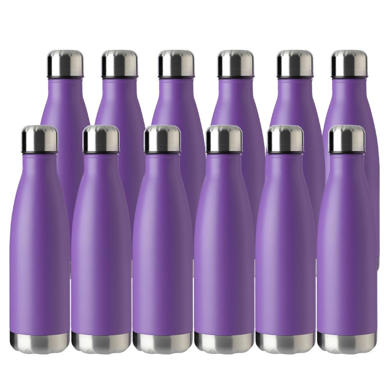 MEWAY 17oz Sport Water Bottle 12 Pack Vacuum Insulated Stainless Steel Leak-Proof Double Wall Cola Shape Water Bottle,Keep Drinks Hot & Cold (Purple,12 Pack)