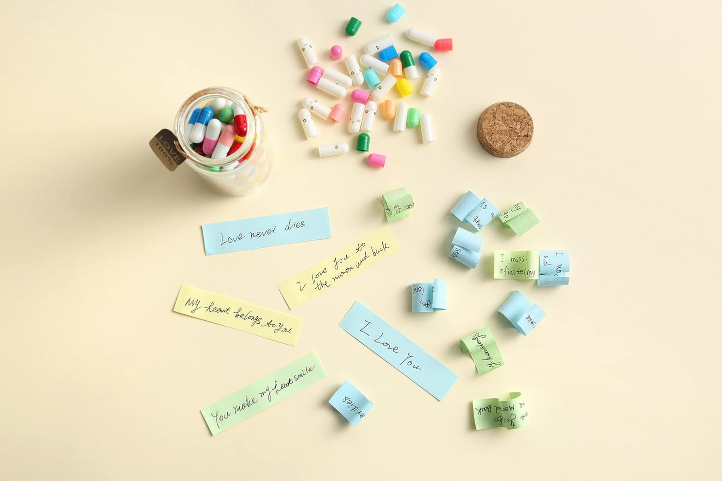 101PCS Cute Capsule Message Love Letters in Wish Bottle, Lover Gift for Anniversary, Valentines, Long Distance