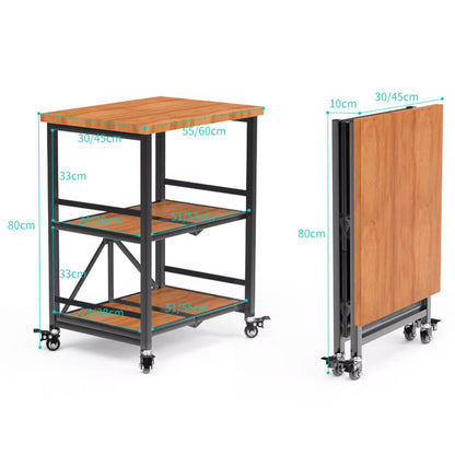 EHVYBDX 3-Tier Stainless Steel Kitchen Storage Shelf with Locking Wheels - Folding Serving Trolley Rolling Catering nizer Cart for Restaurants & Hotels Heavy-Duty Kitchen Utility Cart