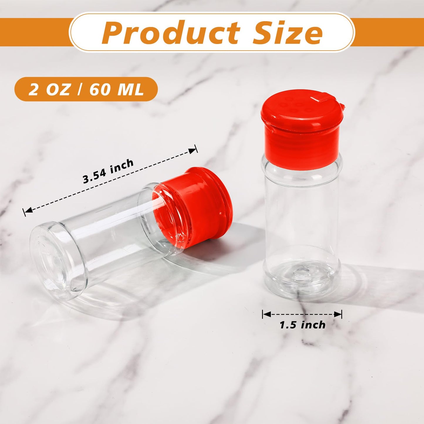 Amyhill 100 Pcs Plastic Spice Bottles Spice Jars with Cap Seasoning Jars Shaker 2 Oz/ 60ml Clear Bottle Containers with Shaker Lids for Storing Herbs and Seasoning Powders (Red)