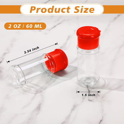 Amyhill 100 Pcs Plastic Spice Bottles Spice Jars with Cap Seasoning Jars Shaker 2 Oz/ 60ml Clear Bottle Containers with Shaker Lids for Storing Herbs and Seasoning Powders (Red)