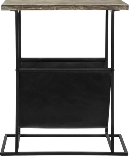 21 Inch MyGift Narrow Side Table for Small Spaces, Tall Slim End Table with Magazine Holder Sling, Wooden Narrow