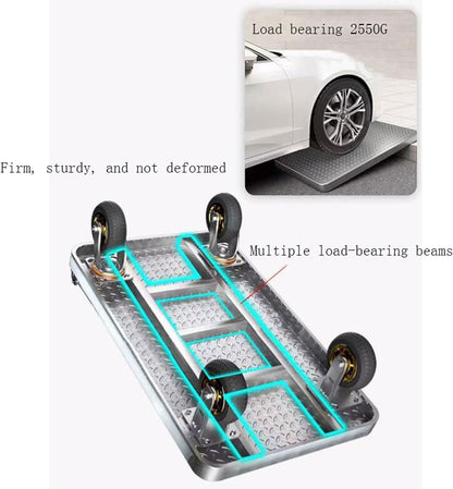 Heavy Duty Platform Truck Cart, Flatbed Cart Folding Hand Trucks, 2200lbs, with 6" Swivel Casters, for Loading and Storage Garage Warehouse Moving Truck