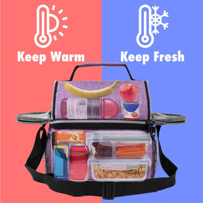opux Lunch Bag Women Insulated, Adult Lunch Box Cooler, Lunch Box for Men, Dual Compartment Lunchbox for Work, Leakproof Double Decker Lunch Bag, Soft Lunch Pail Tote Girls Boys Kids School, Purple