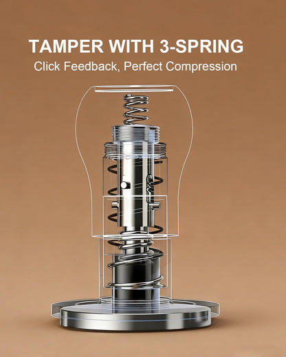 KOFIKOFI Coffee Tamper 53.3mm - 3 Spring Loaded Espresso Tamper with 30lbs Calibrated Springs and Sound Feedback - Barista Walnut Tamper With Stainless Steel Ripple Base - Fits 54mm Portafilter