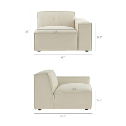Modway Restore Performance Fabric Upholstered 2-Piece Modular Loveseat in Ecru – Low Profile Sectional Sofa with Right-Facing Armchair and Left-Facing Armless Chaise
