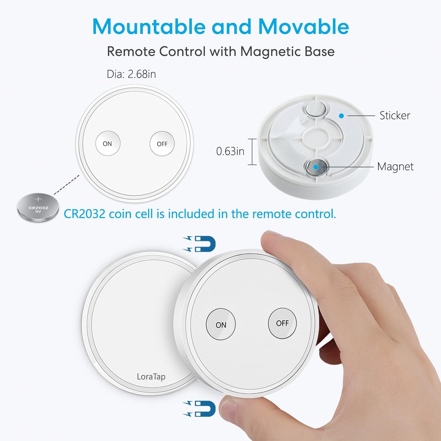 LoraTap Mini Remote Control Outlet Plug Adapter, 656ft Range Wireless Light Switch for Household Appliances, No Hub Required, 10A/1100W, White