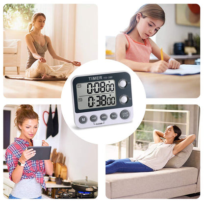 HomeMall Digital Kitchen Cooking Timer, Dual Count Up & Down with Magnetic Back, Large Display, Adjustable Volume and Flashing Alarm Light, ON/Off Switch Stopwatch, Battery Included