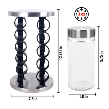 Orii 20 Jar Rotating Spice Rack with Spices Included & 5-Year Free Spice Refill Program – Stainless Steel Revolving Countertop Spice Rack with 3 oz Glass Jars