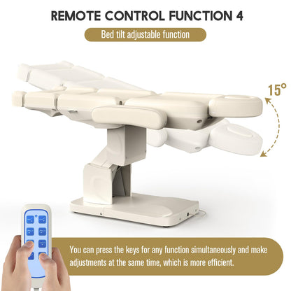 4 Motor Electric Chair/Bed, Aluminum Hydraulic System for Medical Treatment Exam, Facial, Spa, Eyelash, Tattoo, Podiatry Treatment Beauty Massage, Hand Remote Controlled Adjustable - Beige Gray