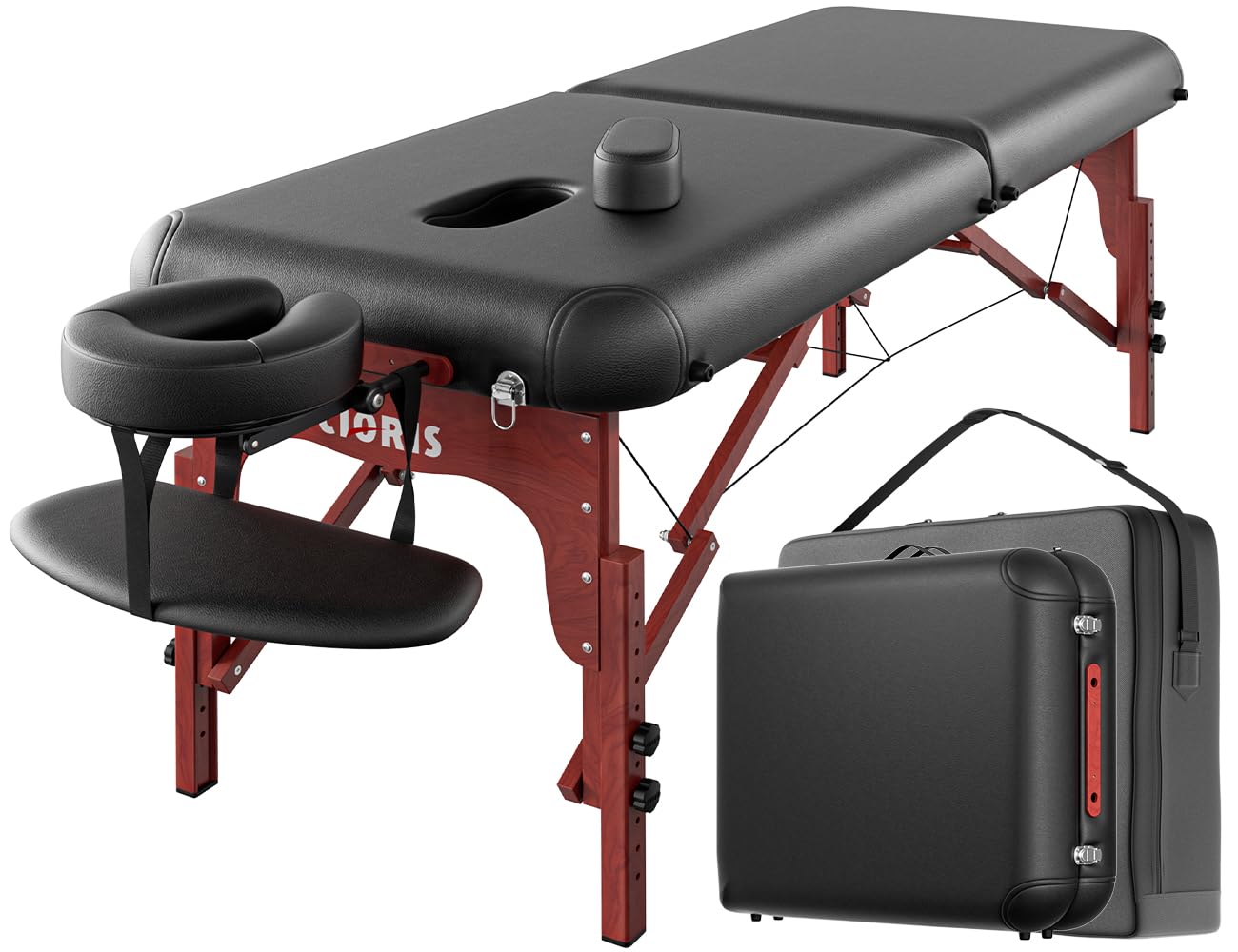 CLORIS 84" Professional Massage Table Portable 2 Folding Lightweight Facial Salon Spa Tattoo Bed Height Adjustable with Carrying Bag & Wooden Leg Hold Up to 1100LBS Black