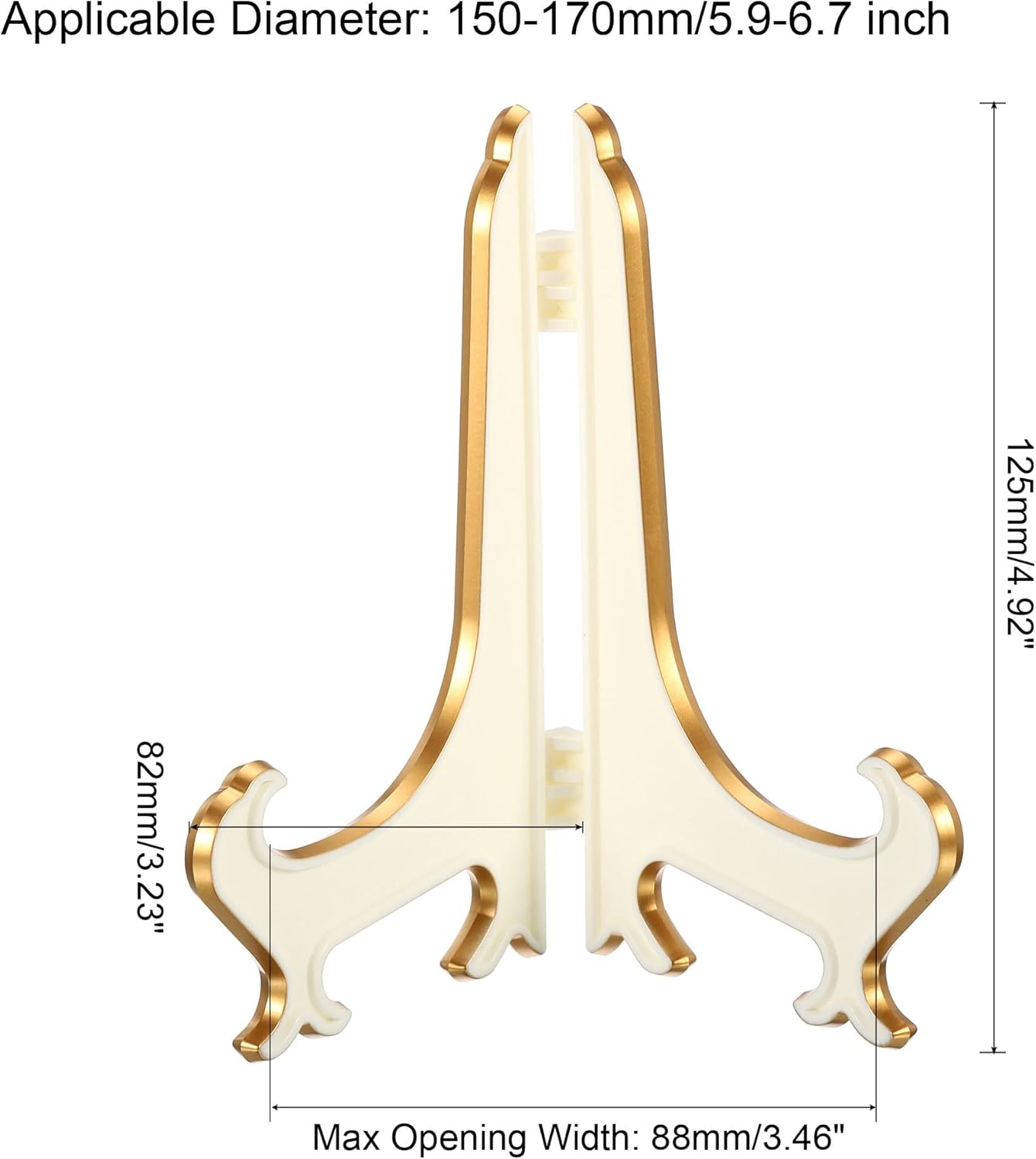 PATIKIL 5" Acrylic Decorative Plate Stand Holder, 4 Pack Table Use Foldable Picture Easel for Photos, White Gold