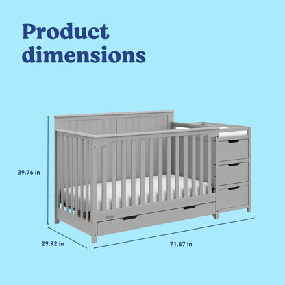 Graco Hadley 5-in-1 Convertible Crib & Changer – GREENGUARD Gold Certified, Fits Standard Crib Mattress, Converts to Toddler Bed and Full Bed, 4 Adjustable Mattress Heights (Pebble Gray)