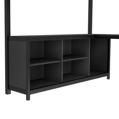Bellemave Queen Size Loft Bed with Desk & Clothes Rack, All-in-One Heavy Duty Metal Loft Bed Frame with Storage Cube & Shelf, Space Saving Loft Bed Queen Size for Adult, Teen, Kids, Apartment, Black