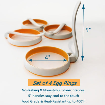 Silicone Egg Rings Set, 4-Pack Round Nonstick Mold for Fried Eggs, Pancakes, Breakfast Sandwich