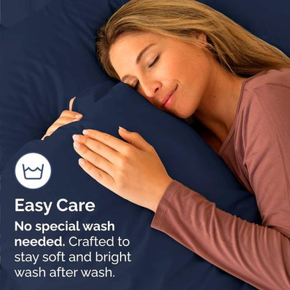 King Standard Pillow Cases - Soft Hotel Quality Pillowcase Covers | 4-Piece Set in Navy Blue - Machine Washable