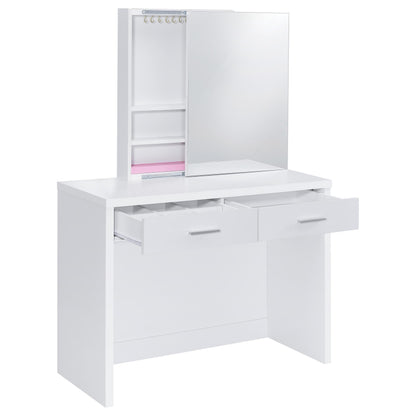 Coaster Home Furnishings - Bunbury - Wood - Makeup Vanity Table Set with Rectangular Storage Mirror, Dual Drawers, and Upholstery Stool - Bedroom - White - 930280