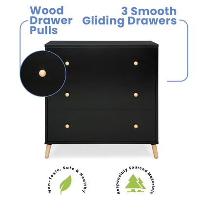 Delta Children Essex 3 Drawer Dresser with Interlocking Drawers, Ebony/Natural