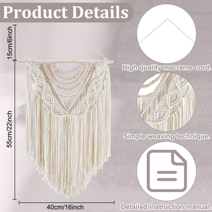 FREEBLOSS Boho Macrame Wall Hanging Kit Woven Tassel Tapestry DIY Cotton Rope Decoration Macrame Kit with Instructions for Adults Beginners, 40cm/15.7" Wide