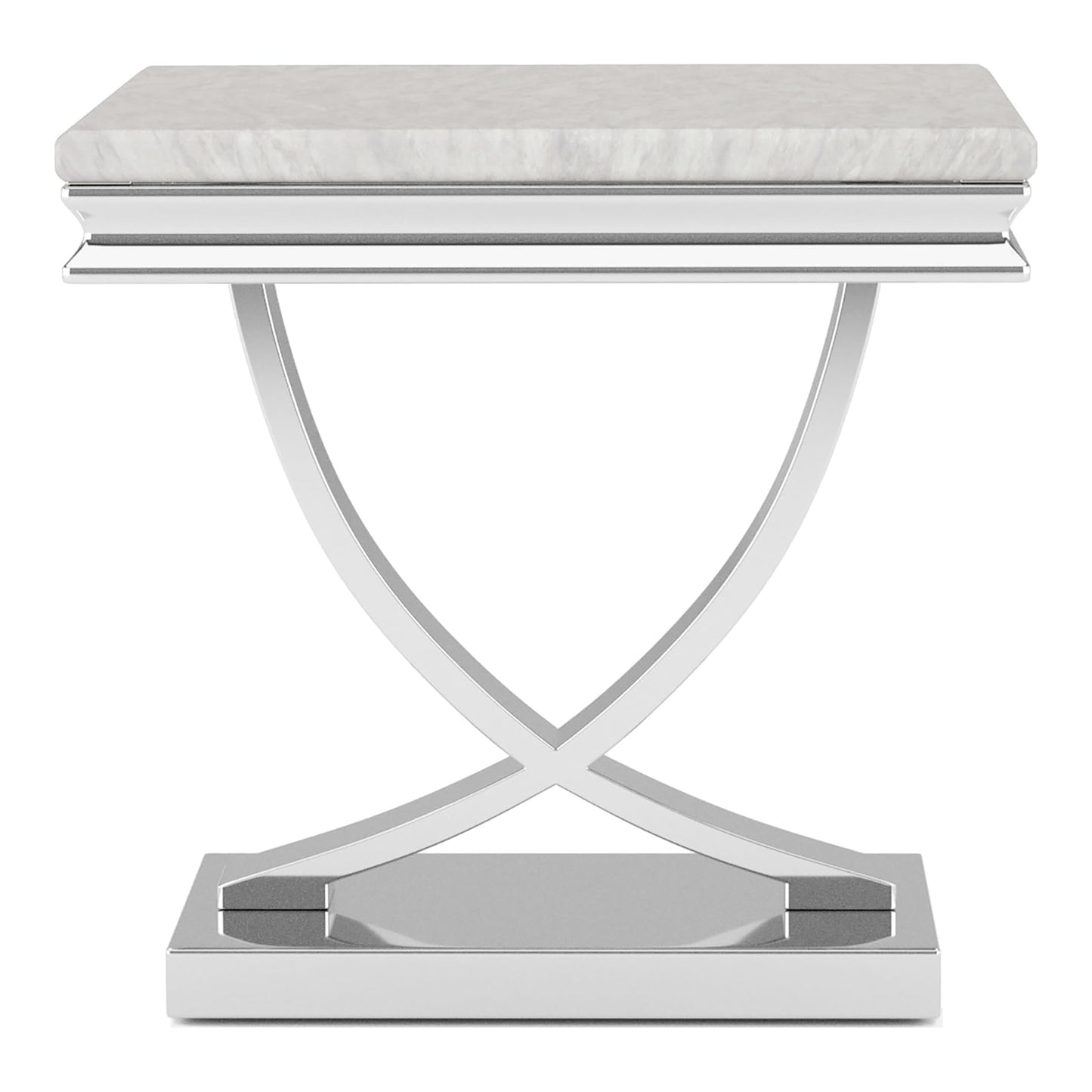 Furniture of America Obera 18mm Faux Marble Top 2-Piece Coffee Table Set with X-Shaped Base, Metal Construction, Home Decor for Living Room, Lounge Area, Office, Chrome