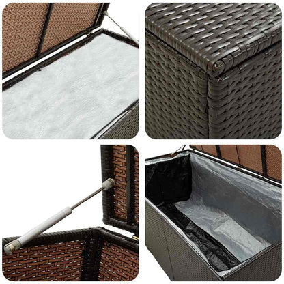 GKHPYURE Poly Rattan Patio Storage Box, 70.9x35.4x27.6 Inch Large Outdoor Storage Trunk with Gas Lift Lid, Powder-Coated Steel Frame, Hand-Woven for Cushions