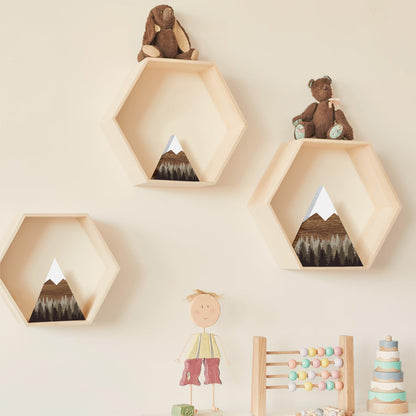 Maitys 3 Pcs 3 Size Mountain Shelf Decor Mountain Wooden Sign Farmhouse Wood Forest Sign Woodland Nursery Decor Travel Adventure Table Centerpiece for Home Farmhouse(Taupe)