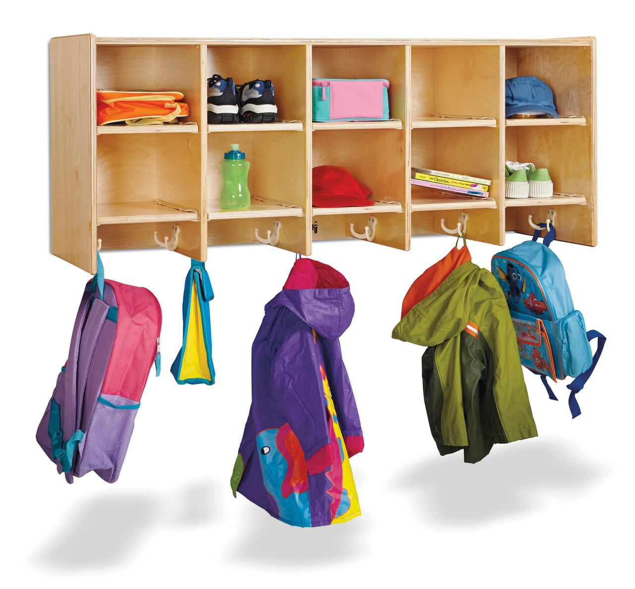 Jonti-Craft 07710JC 10 Section Wall Mount Coat Locker with Clear Bins, 2, Clear