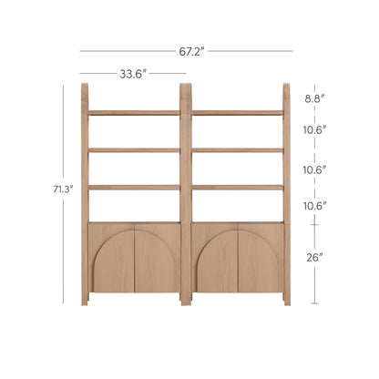 Nathan James Iris 3 Tier Bookshelf, Arched Bookcase Cabinet, Solid Wood Bookcase with Cabinet Base, Boho Bookshelf in Raw Oak Finish, Set of 2