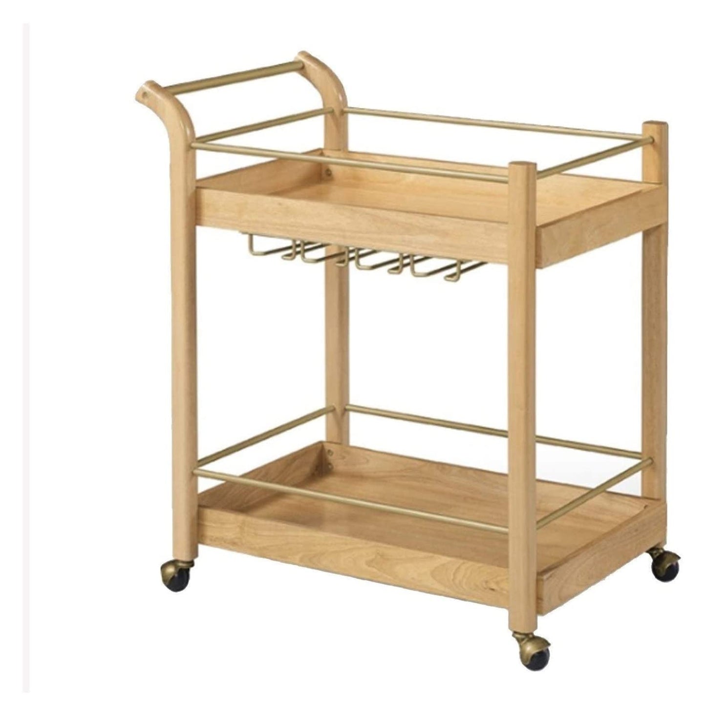 NYTFHMS Luxury Bar Serving Cart for Hotels & Restaurants 3Tier Rolling Kitchen Island with Wine Glass Holder Wooden Storage Wagon Elegant Service Trolley for Home Use,Beige-One Size