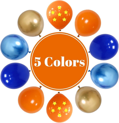 Royal Blue & Matt Orange Balloons by [Brand Name] - 12-Inch Metallic Latex Party Decor for Kids' Anime Birthday