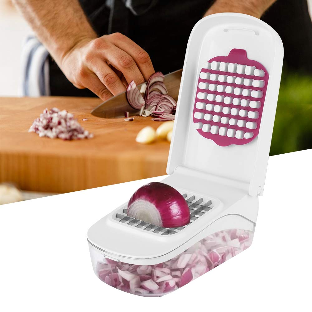 OUKENS Manual Food Chopper, 3-in-1 Multifunctional Vegetable Fruit Cutter with Container for Onion, Potato, Carrot, Easy Push Down Handheld Kitchen