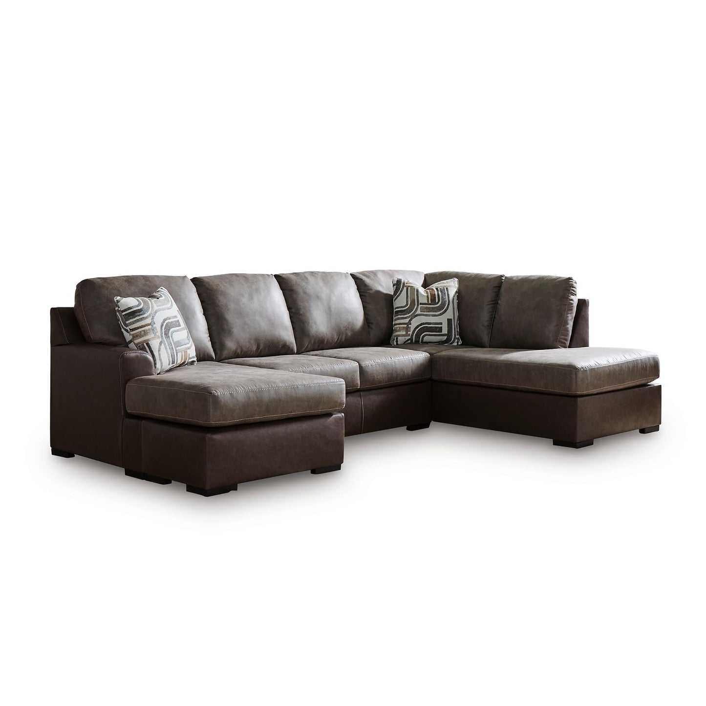 Signature Design by Ashley Baltic‑Park Sleeper Sectional Sofa with Chaise, Faux Leather Couch Bed with Queen Memory Foam Mattress for Modern Living Room Lounging, Brown