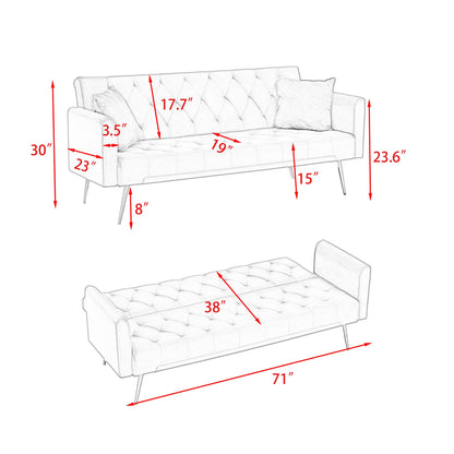 ERYE 71-Inch Soft Velvet Futon Sofa Bed Upholstered Tufted Futon Daybed W/Golden Leg & 2 Pillows,Modern Loveseat Couch Convertible Sleeper Sofabed for Home Apartment Office