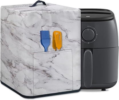 Air Fryer Cover, Insulated Dust Protection Kitchen Appliance Cover with Front Pockets and Top Handle, White Marble Gift