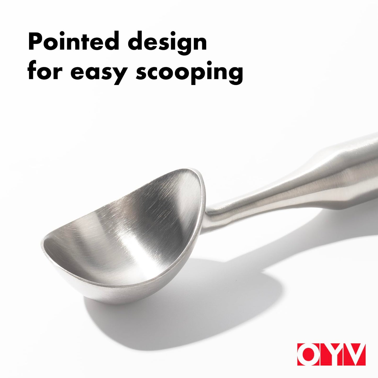 OYV Stainless Steel Ice Cream Scoop, Ergonomically Designed Handle for Comfort, Heavy Duty Ice Cream Scooper, One-Piece Design Ice Cream Scoops, Dishwasher Safe.