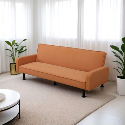 UOCFYK Fold Out Modern Couch Convertible Sleeper Sofa Chair Bed, 2 Seater Loveseat for Living Room, Lounge Comfy Cama for Small Spaces for Bedroom, Adjustable Angle, Orange Calico