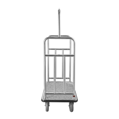 VEVOR Hotel Luggage Cart, Brushed Stainless Steel Finish Bellman's Cart, 1200 LBS Valet Cart with Grey Carpeted Deck and 8-inch Rubber Wheels, Ideal for Hotels, Condos, Resorts, Silver