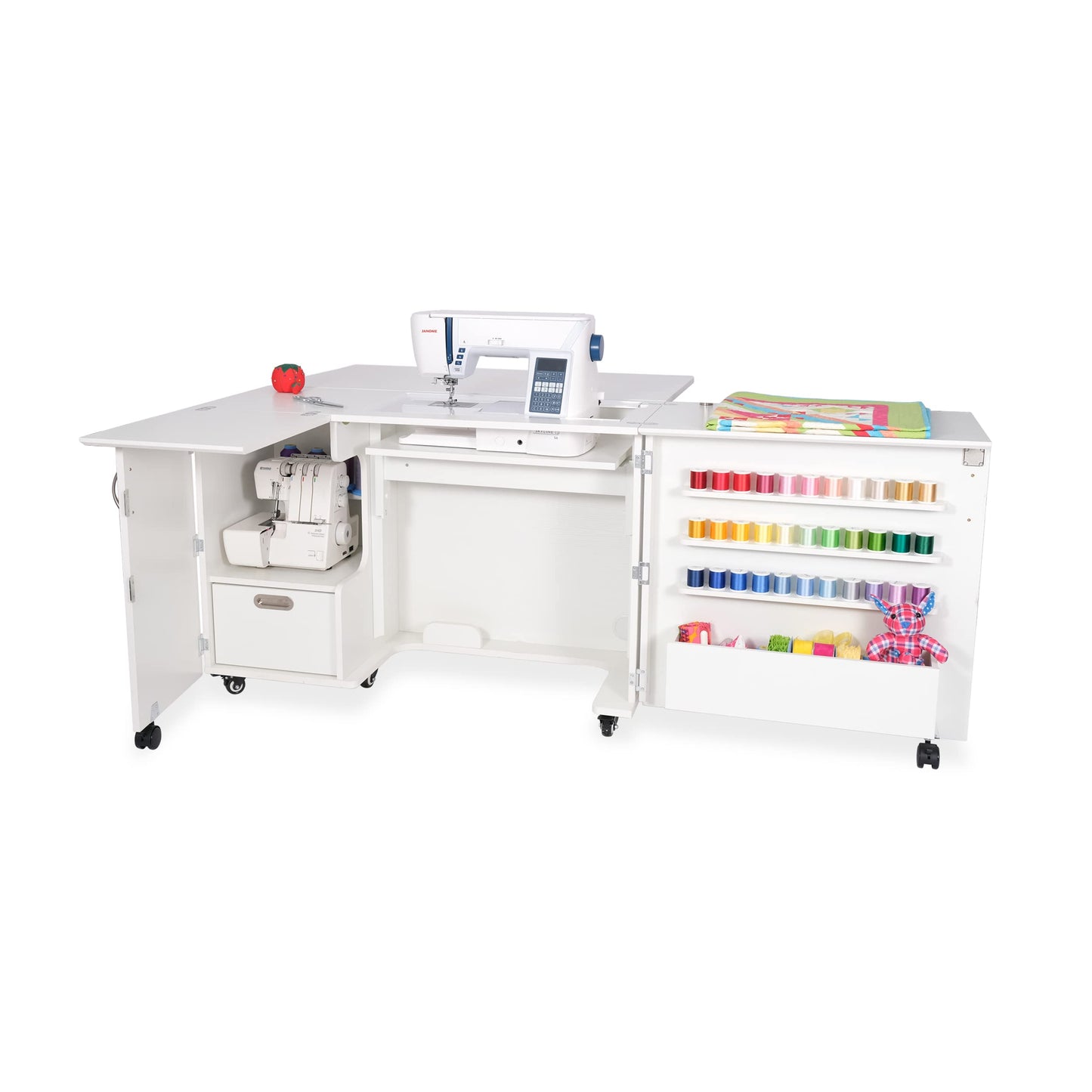 Arrow K8411 Wallaby Kangaroo Sewing, Cutting, Quilting, Crafting Cabinet and Table, Includes Storage and Airlift, Portable with Wheels White Ash Finish