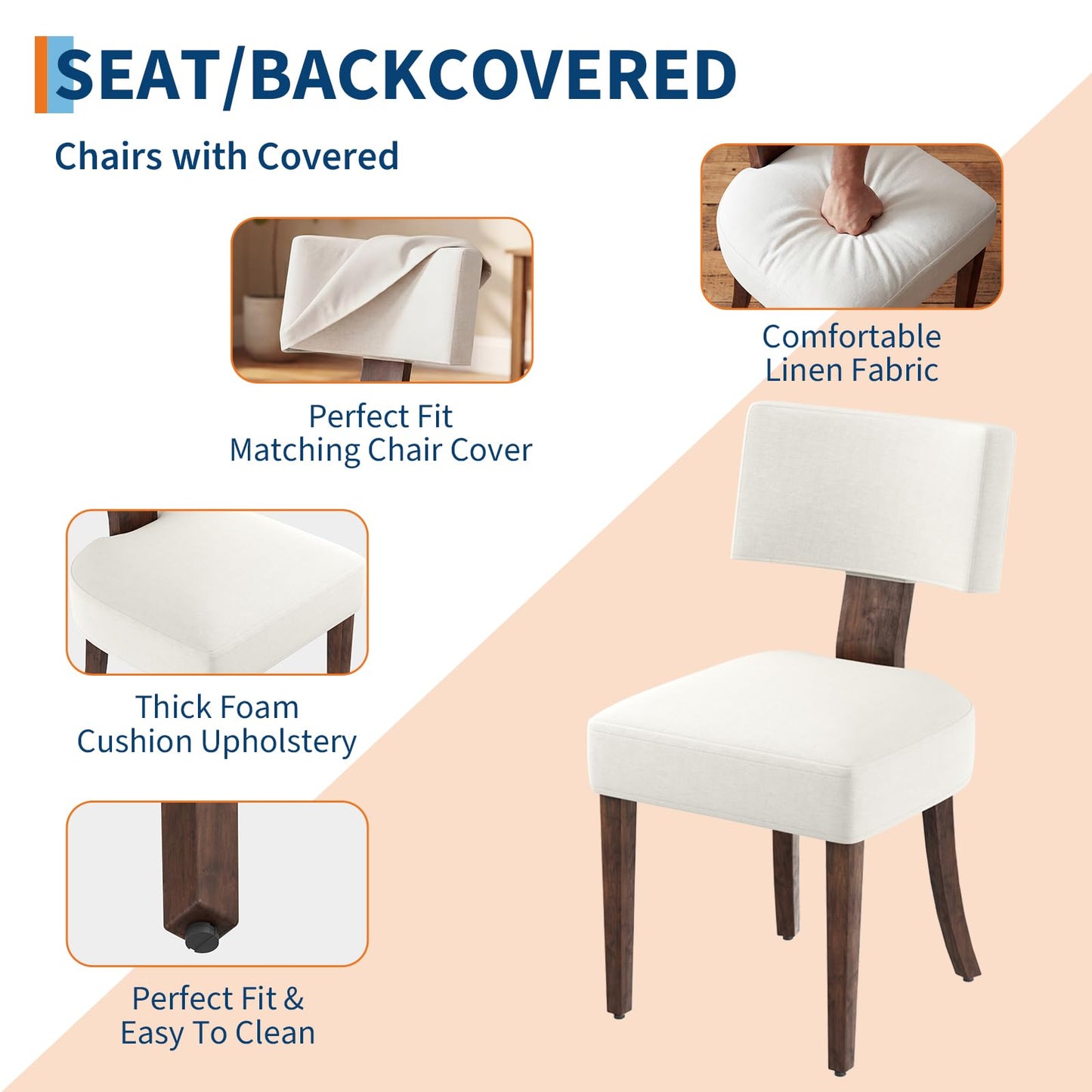 Garvee Dining Chairs Set of 4, Mid Century Modern Upholstered Chairs with Rattan Wood Back, Armless Kitchen Chairs with Brown Wood Legs for Dining Room Living Room, Beige
