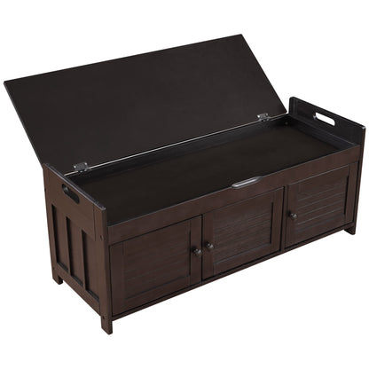 Jintop Wood Storage Bench 3 Shutter-Shaped Doors,Multifunction Shoebox,W/ 2 Size and Removable Cushion & Hidden Savings Space,for Entryway,Bedroom,Living Room,Espresso, 43.5"