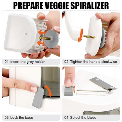 Badelite Vegetable Spiralizer 4-IN-1 Rotating Blade Veggie Spiralizer Zucchini Noodle Maker with Strong Suction Cup Spiral Vegetable Cutter Slicer - White