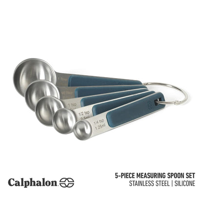 Calphalon Prime 5 Piece Stainless Steel Measuring Spoons W/Navy Blue Silicone Handles