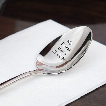 My Peanut Butter Spoon - Engraved Stainless Steel Spoon with Two Little Heart - Unique Gifts for Boy Girl Mom Dad Kids