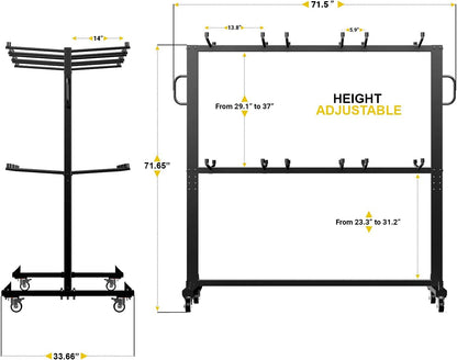 UPGORILO Double-Row Chair Rack with 72 Commercial Grade White Resin Folding Chairs