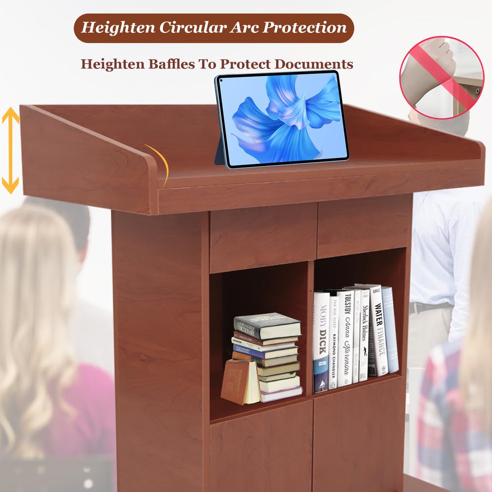 lecterns, Standing Wooden Podium, Podium Stand with Storage Platform, Church Podium and Pulpit, Walnut,L39×W20×H44in