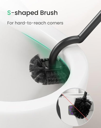 Cesun Toilet Brush Set - Curved Design for Deep Cleaning Under Rim | 304 Stainless Steel, Black, 2 Replaceable Heads