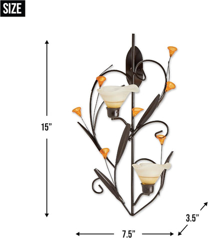 15x7.5x3.5, Zingz & Thingz Beauty in The Petals Collection Floral Lily Tealight Candle Wall Sconce, Amber Lilies